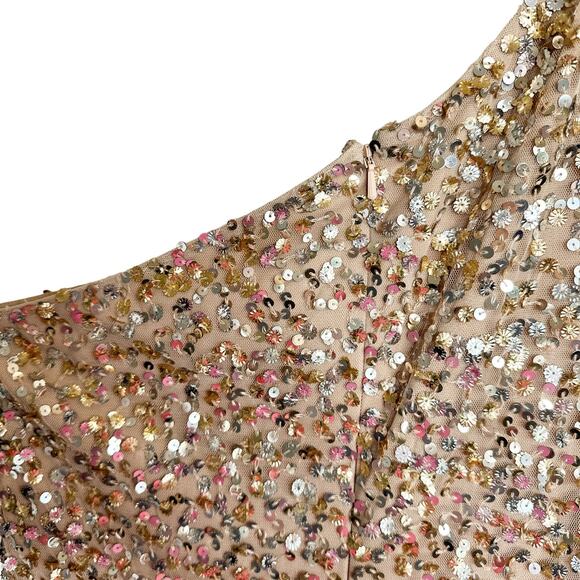 Mac Duggal NEW One Shoulder Sequin Embellished High Slit Maxi Gown Champagne 4 - Picture 9 of 16